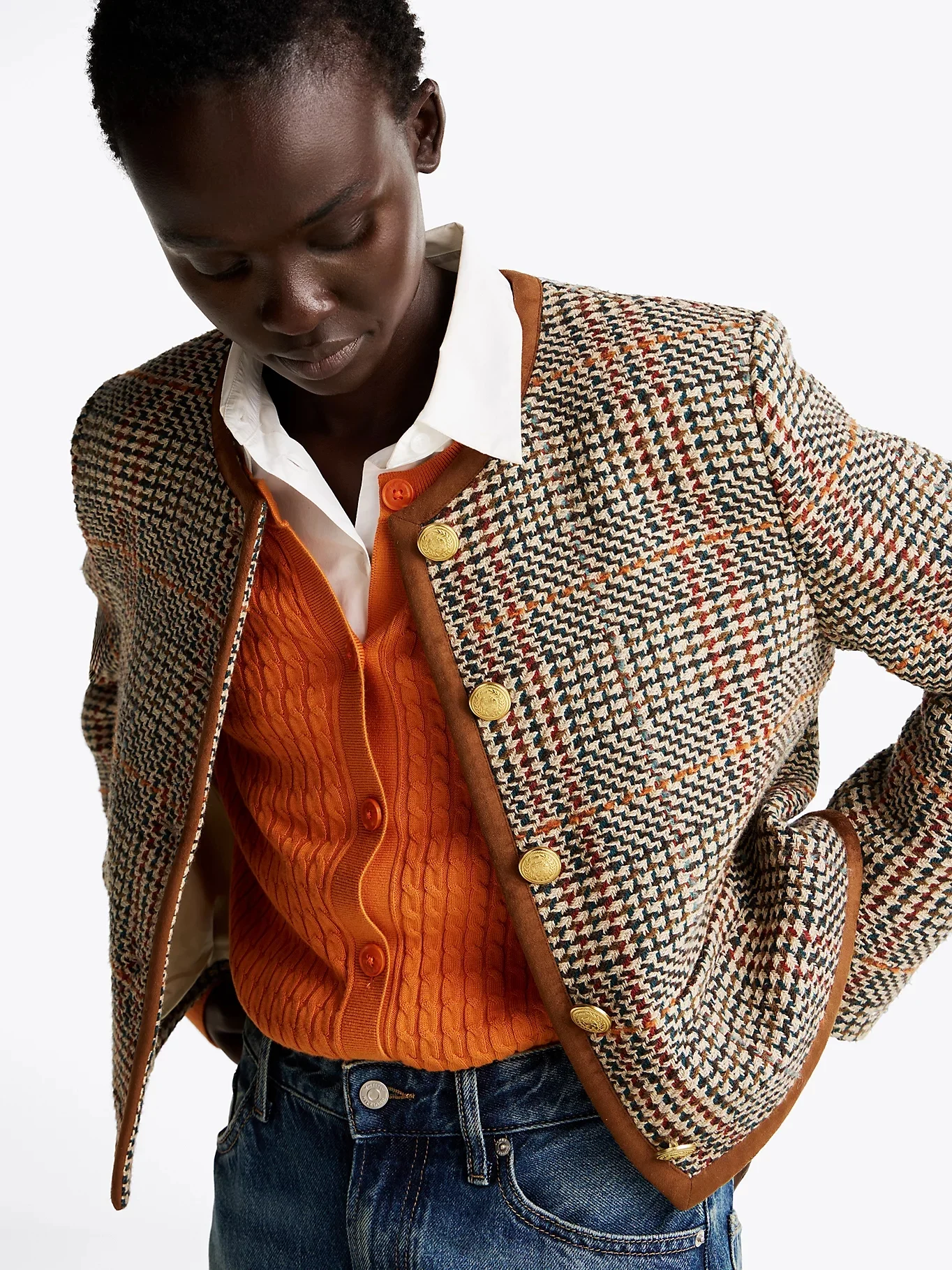 TOMMY HILFIGER Áo Khoác Nữ Tay Dài Tweed Wool Mix Check Crew Jack