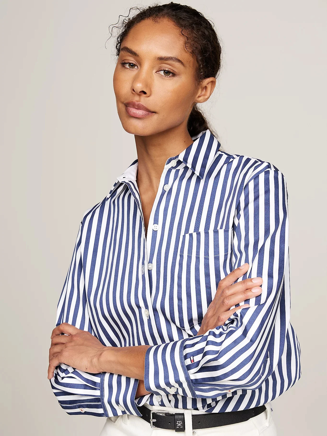 TOMMY HILFIGER Áo Sơ Mi Nữ Tay Dài Banker Stripe CO Easy Fit Shirt