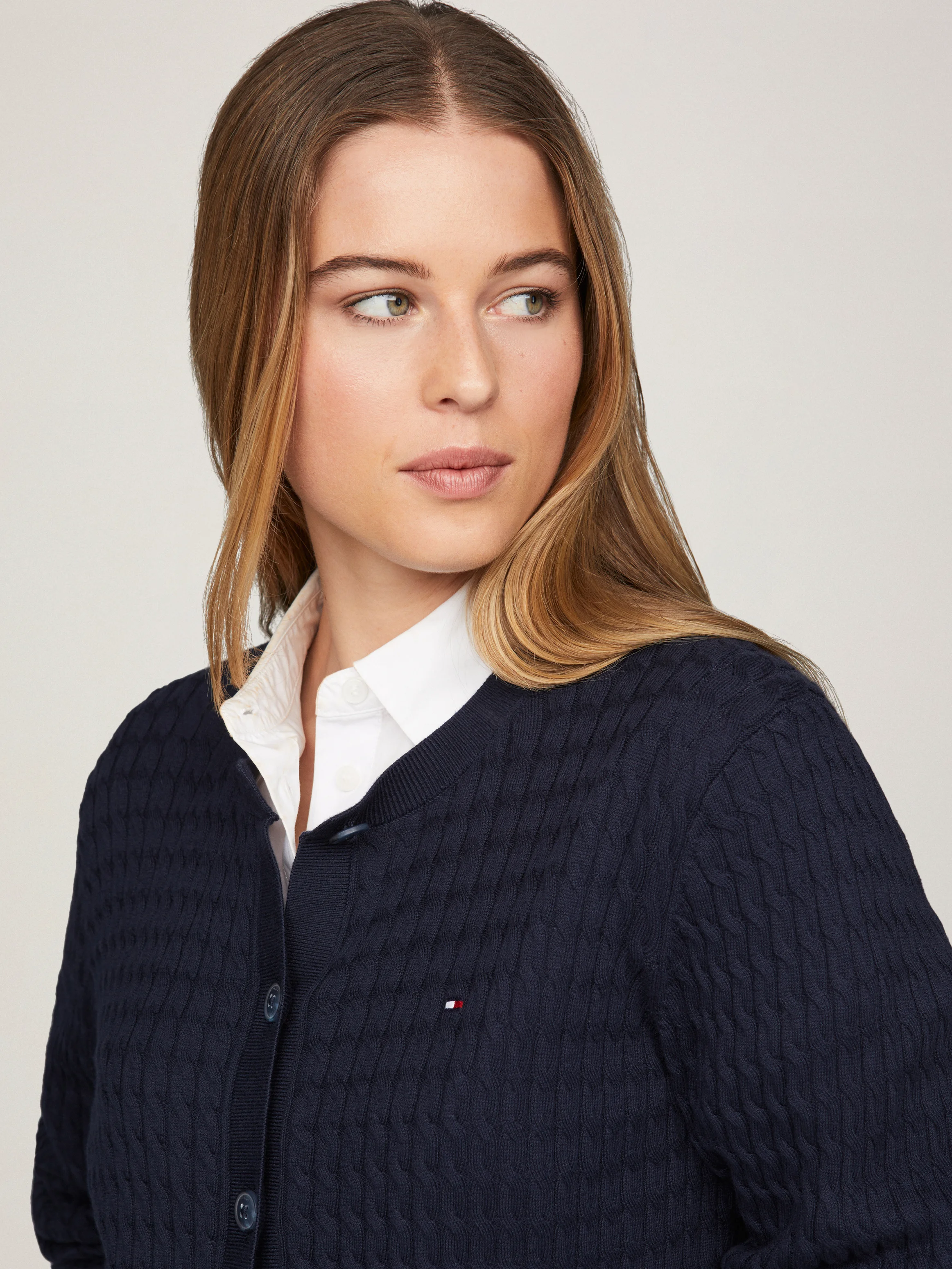 TOMMY HILFIGER Áo Cardigan Nữ Tay Dài CO Cable Fine GG C-Nk Cardi LS