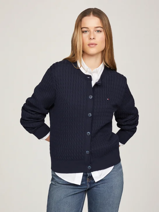 TOMMY HILFIGER Áo Cardigan Nữ Tay Dài CO Cable Fine GG C-Nk Cardi LS