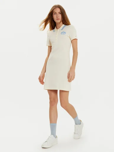 TOMMY HILFIGER Đầm Polo Nữ Tay Ngắn Varsity Graphic Polo Dress