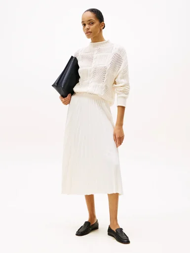TOMMY HILFIGER Chân Váy Nữ Fluid Plted Pull On Midi Skirt