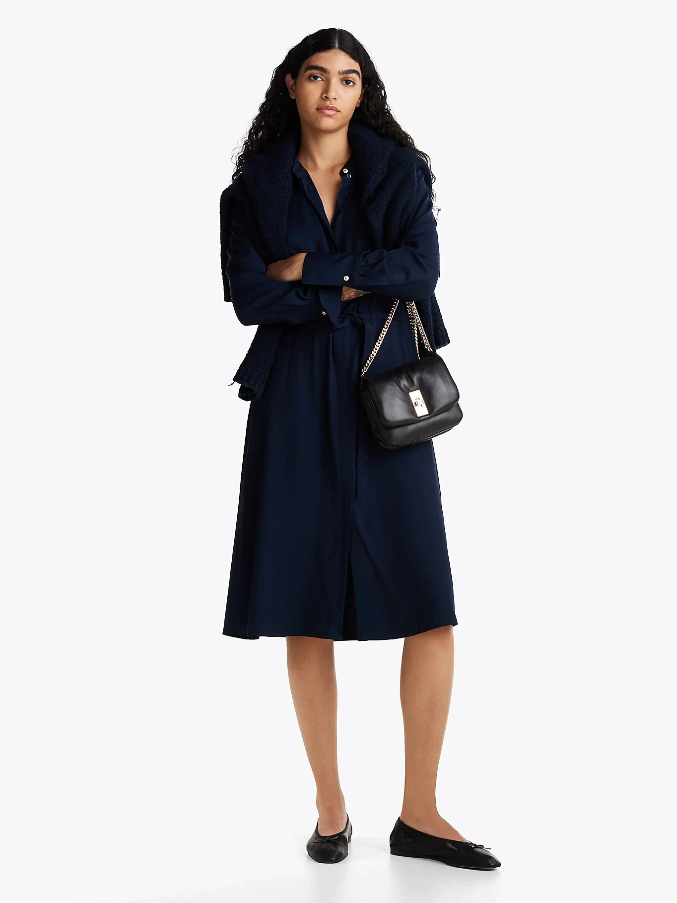 TOMMY HILFIGER Đầm Nữ Soft Vis Colarless Shirt Dress