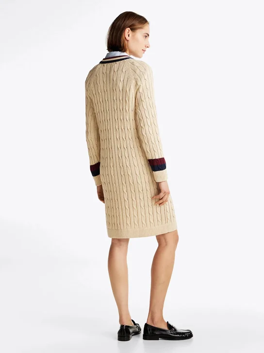 TOMMY HILFIGER Đầm Nữ Varsity Cable V-Nk Swt Dress L