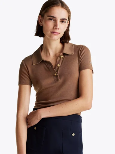 TOMMY HILFIGER Áo Polo Nữ Tay Ngắn Slim GB Sleek Lyocell Polo SS