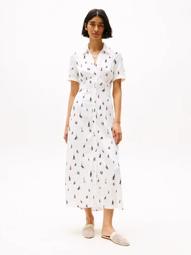 TOMMY HILFIGER Đầm Nữ Fluid Vis Boat S/S Shirt Dress