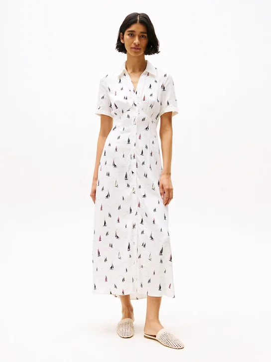 TOMMY HILFIGER Đầm Nữ Fluid Vis Boat S/S Shirt Dress
