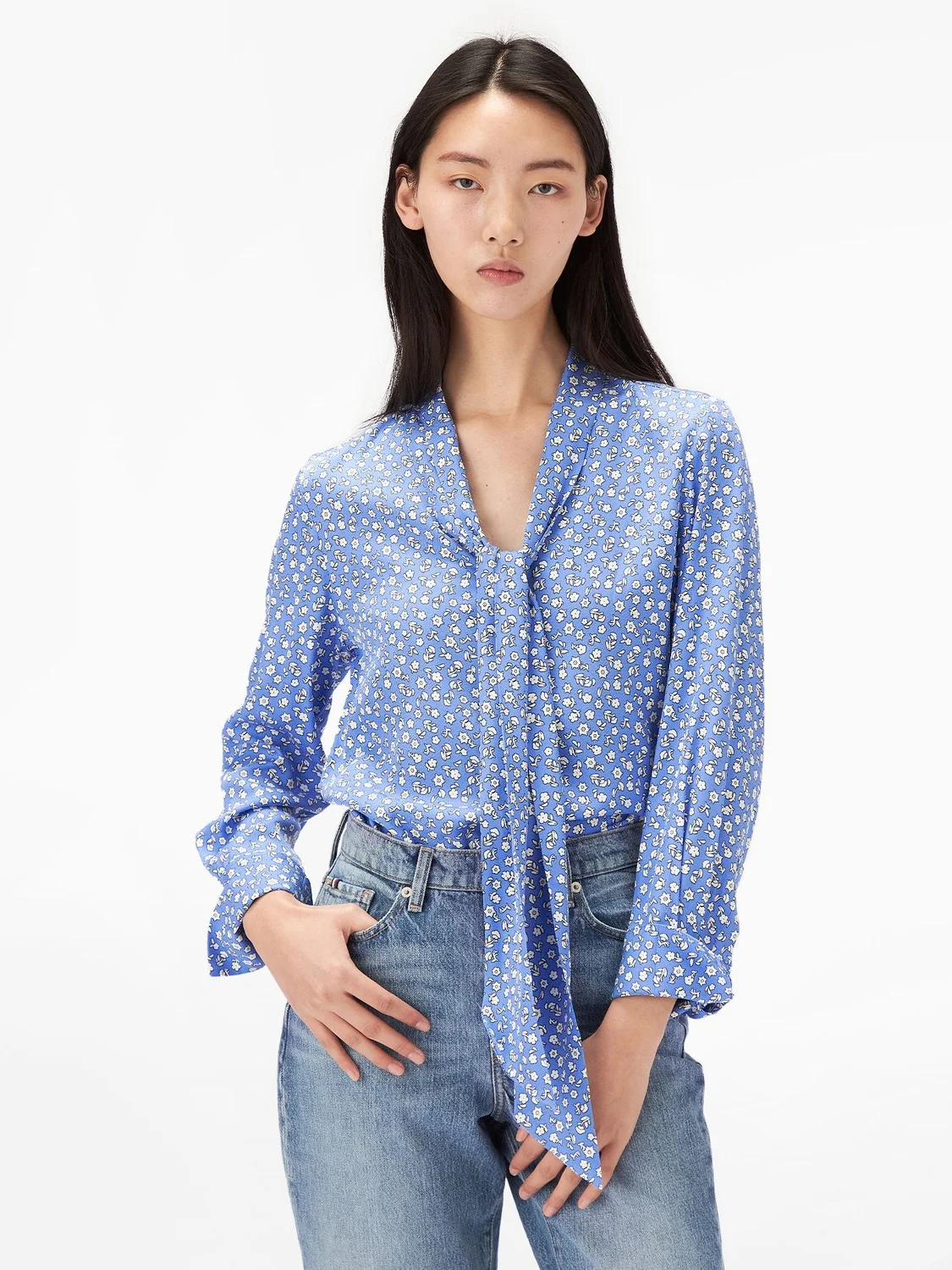 TOMMY HILFIGER Áo Kiểu Nữ Tay Dài Fluid Viscose V-N Bow LS Blouse