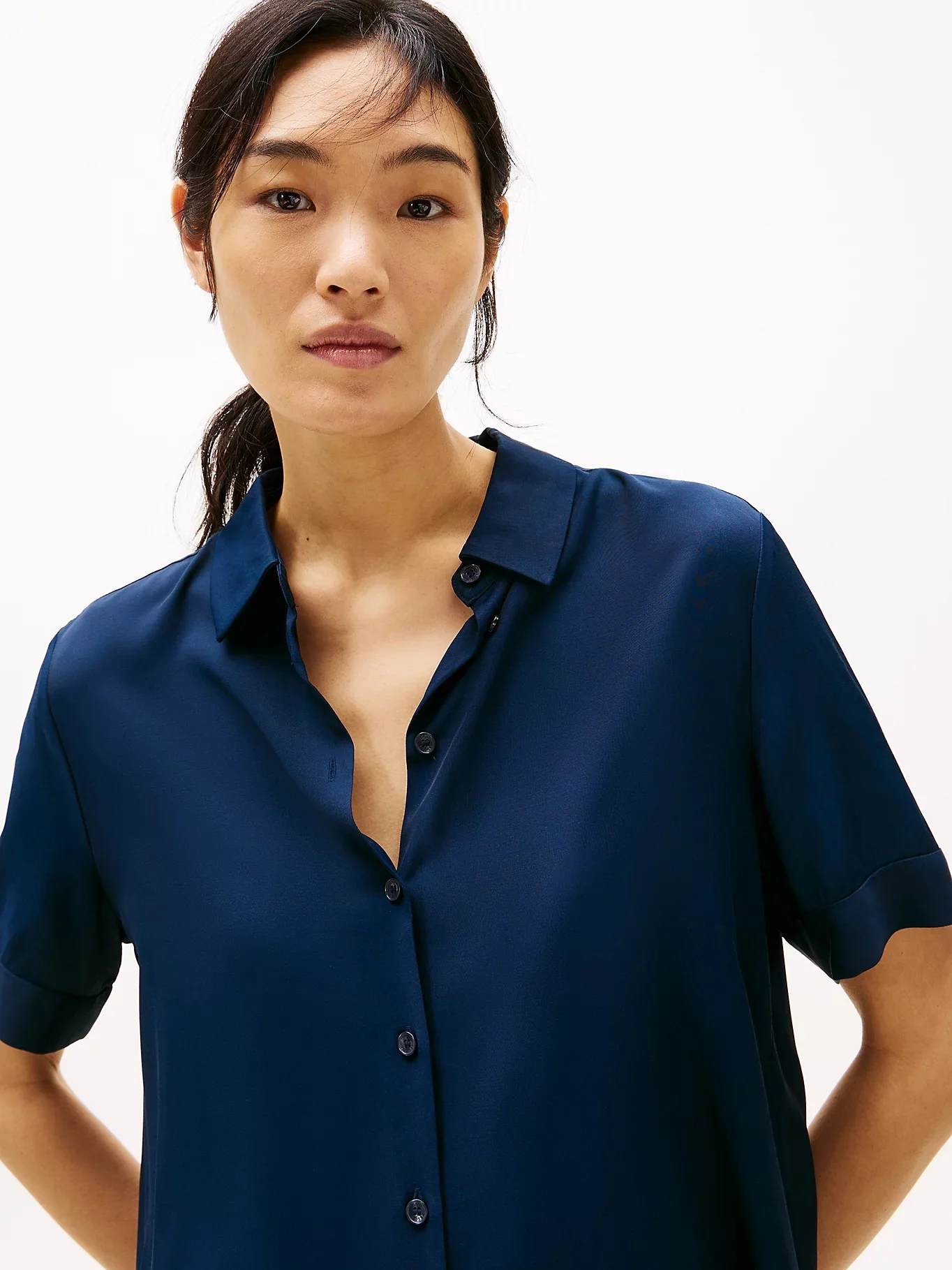 TOMMY HILFIGER Áo Sơ Mi Nữ Tay Ngắn Soft Viscose S/S Shirt