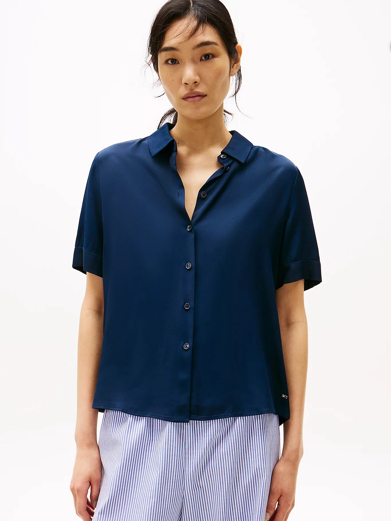 TOMMY HILFIGER Áo Sơ Mi Nữ Tay Ngắn Soft Viscose S/S Shirt
