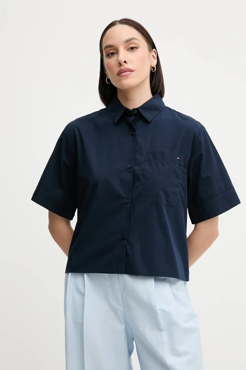 TOMMY HILFIGER Áo Sơ Mi Nữ Tay Ngắn Poplin Boxy Short S/S Shirt