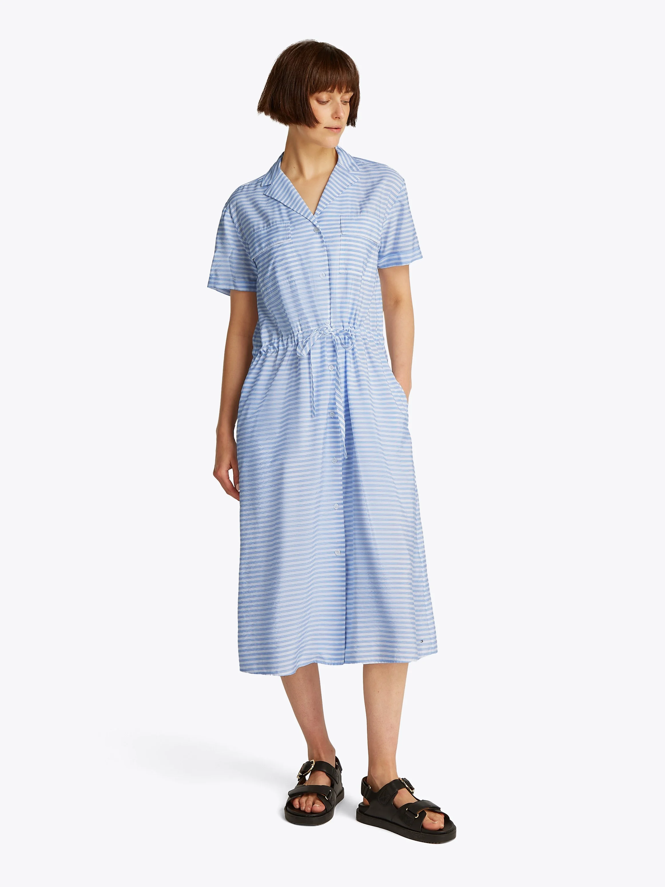 TOMMY HILFIGER Đầm Nữ Crinkle Vis Mix S/S Shirt Dress