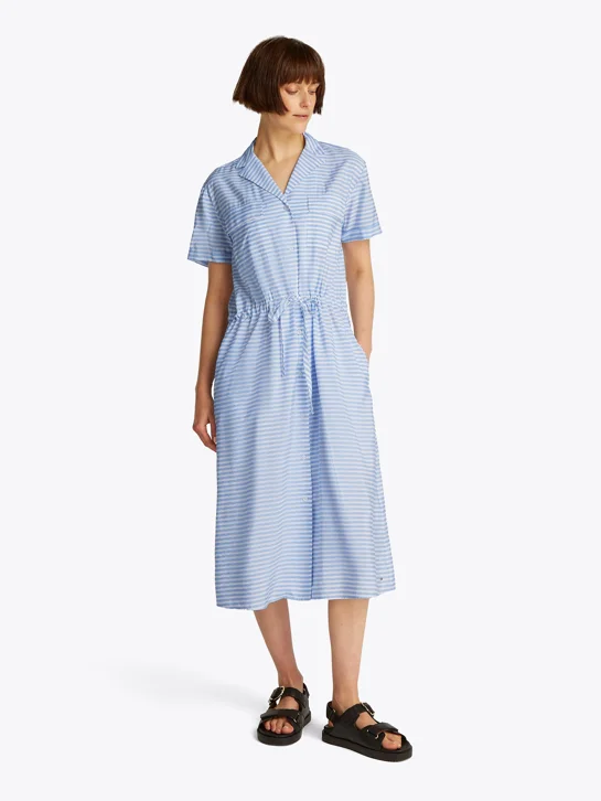 TOMMY HILFIGER Đầm Nữ Crinkle Vis Mix S/S Shirt Dress