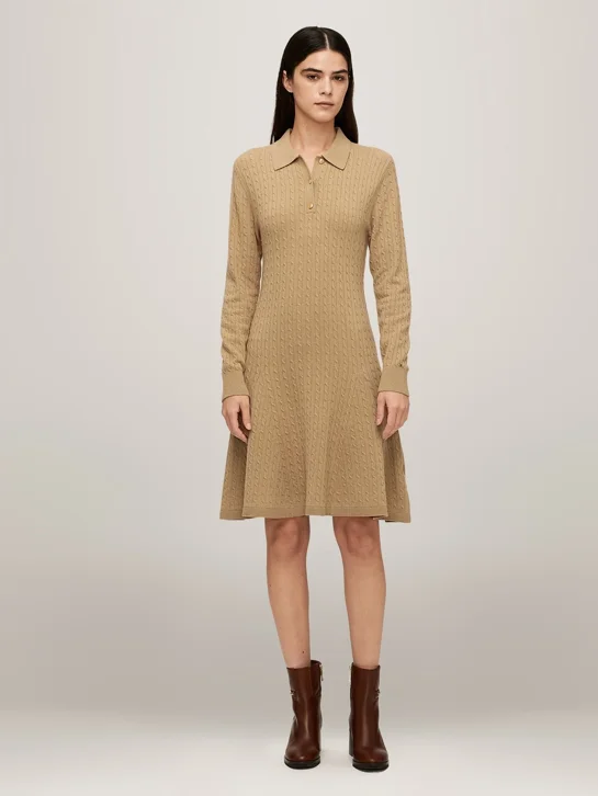 TOMMY HILFIGER Đầm Nữ AF Mini Cable Polo LS Swt Dres