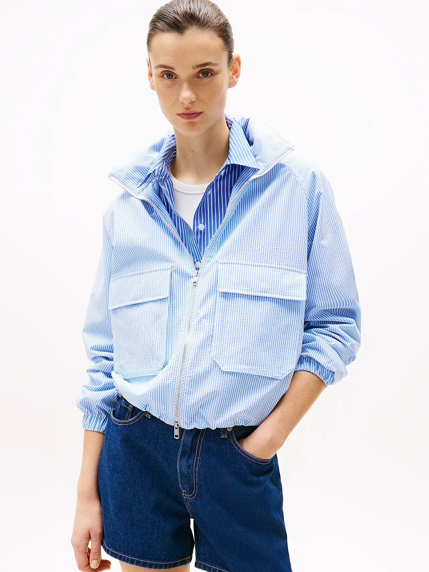 TOMMY HILFIGER Áo Khoác Nữ Tay Dài Seer Sucker Windbreaker