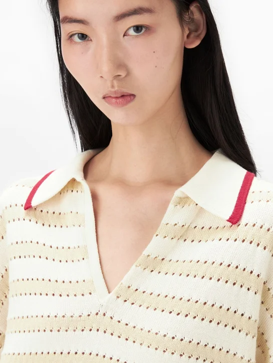 TOMMY HILFIGER Áo Sweater Nữ Tay Dài Stripe Pointelle LS Polo Swt