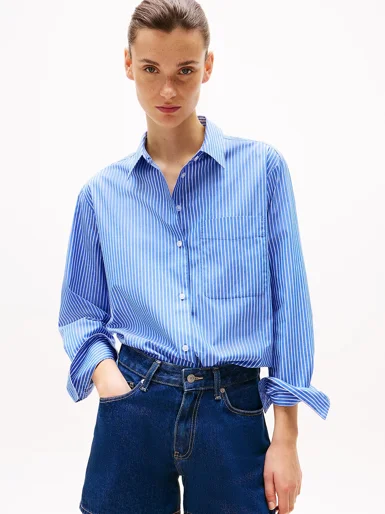 TOMMY HILFIGER Áo Sơ Mi Nữ Tay Dài ESS Poplin Easy Fit Shirt