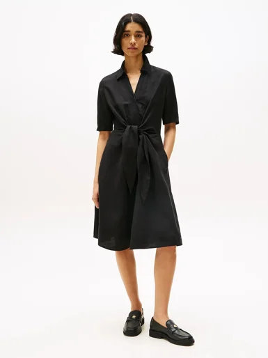 TOMMY HILFIGER Đầm Nữ Linen Vis Knotted S/S Dress
