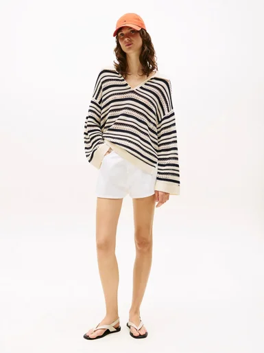 TOMMY HILFIGER Quần Ngắn Nữ Dnm White Mini Flare HW Short