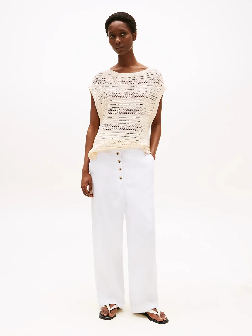 TOMMY HILFIGER Áo Sweater Nữ Không Tay Crochet Open-Nk SL Swt