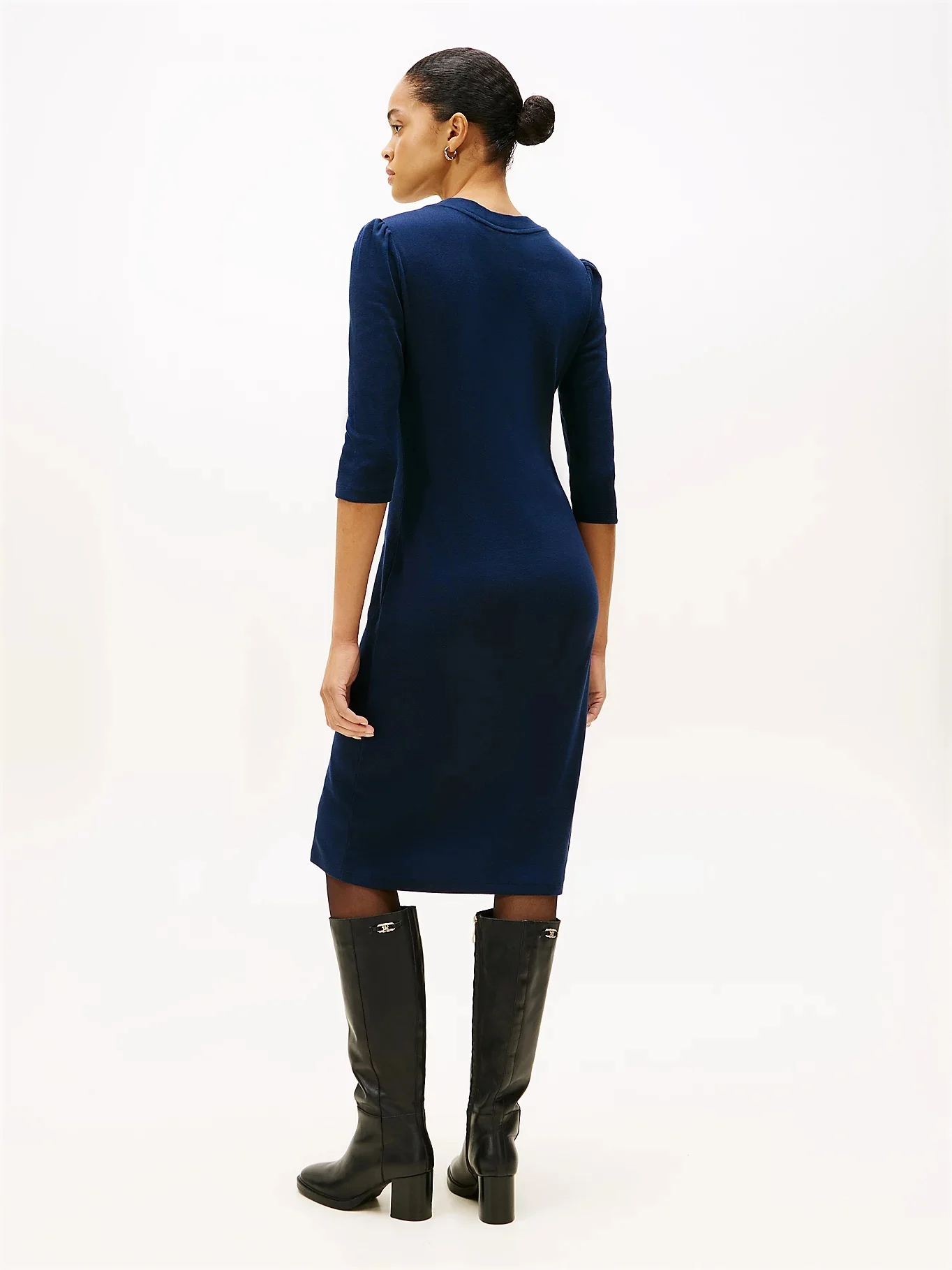 TOMMY HILFIGER Đầm Nữ 1X1 Rib Puff Sleeve Dress