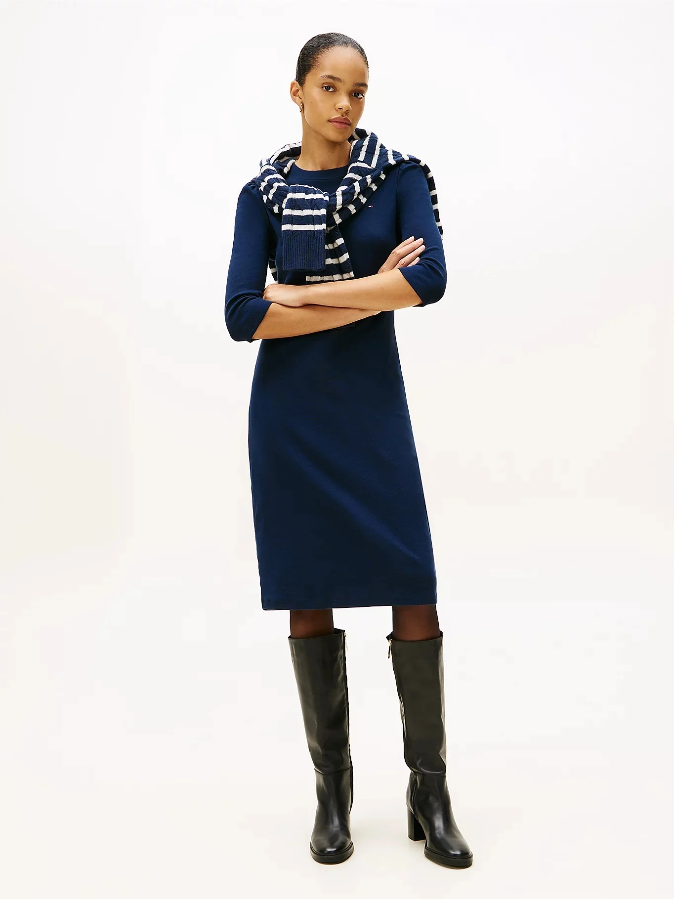 TOMMY HILFIGER Đầm Nữ 1X1 Rib Puff Sleeve Dress