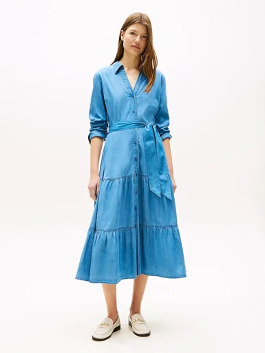 TOMMY HILFIGER Đầm Nữ IM Chambray LS Midi Dress