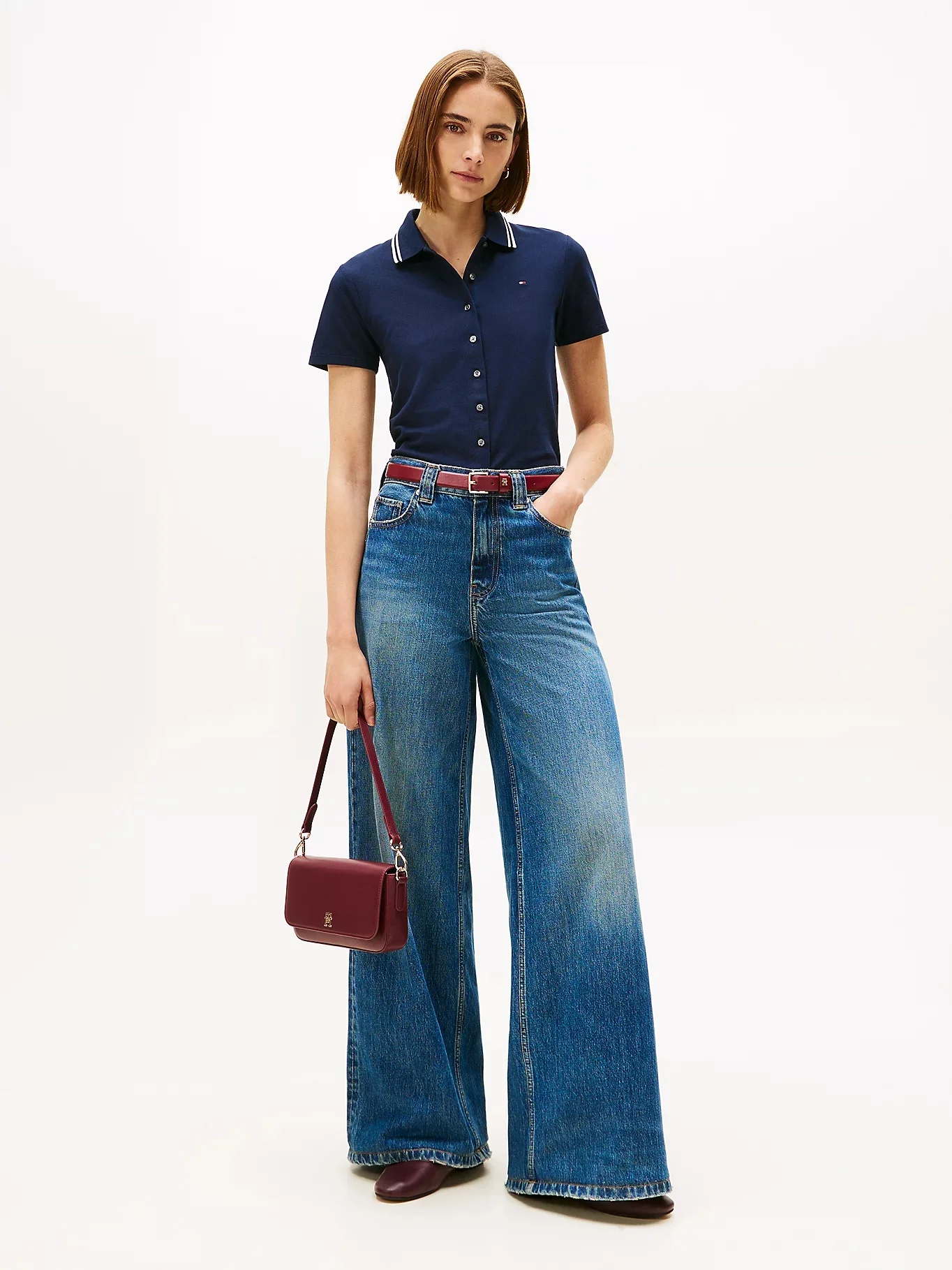 TOMMY HILFIGER Áo Polo Nữ Tay Ngắn Tipping Slim Btn Down SS Polo