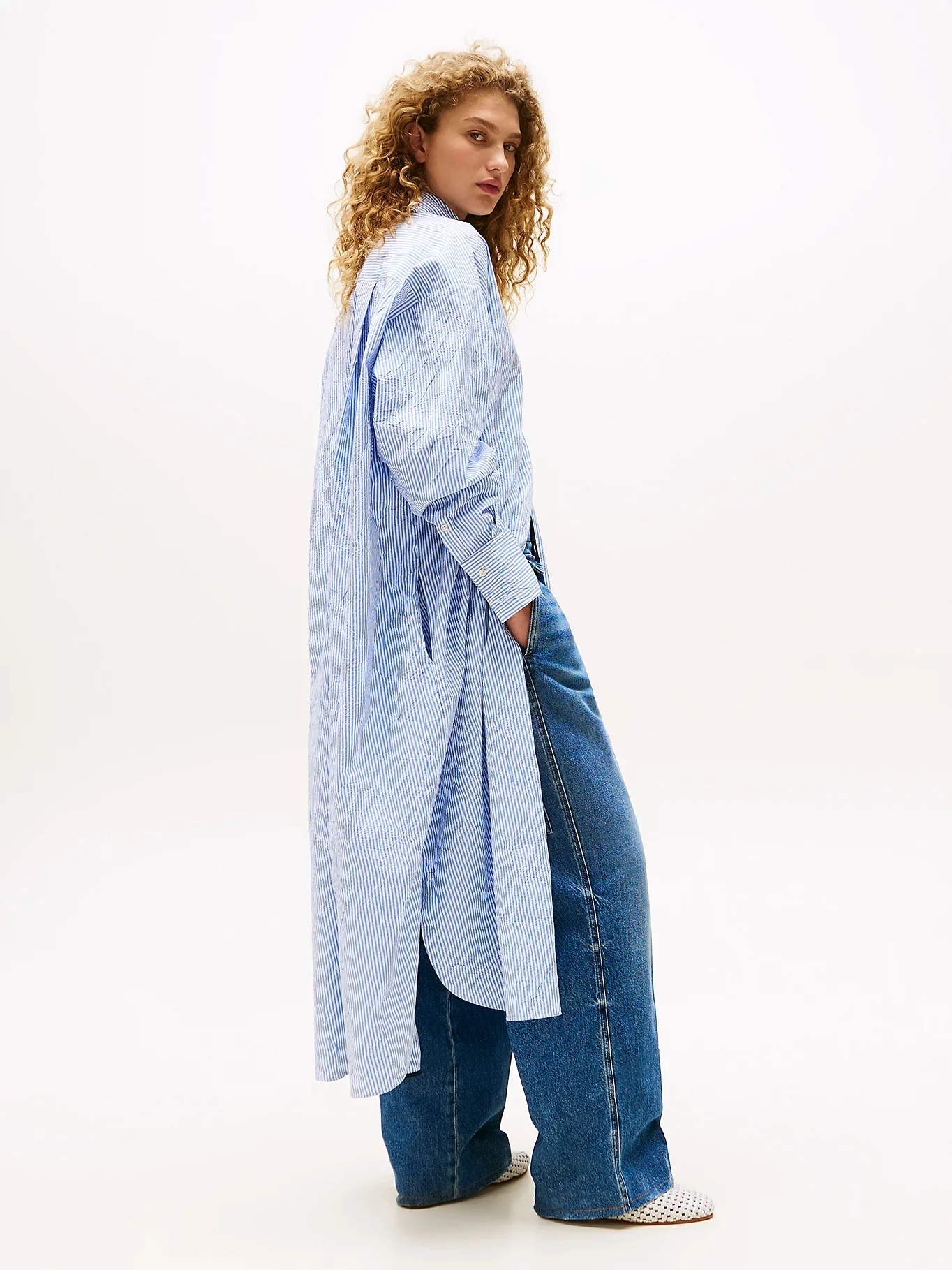 TOMMY HILFIGER Áo Sơ Mi Nữ Tay Dài NYFW Long Loose Shirt