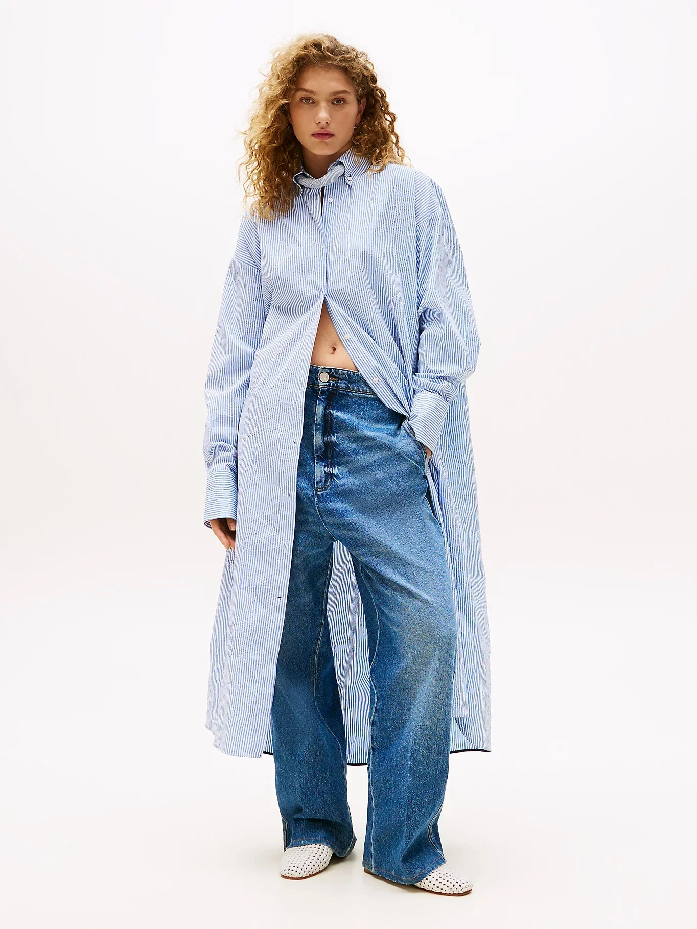 TOMMY HILFIGER Áo Sơ Mi Nữ Tay Dài NYFW Long Loose Shirt