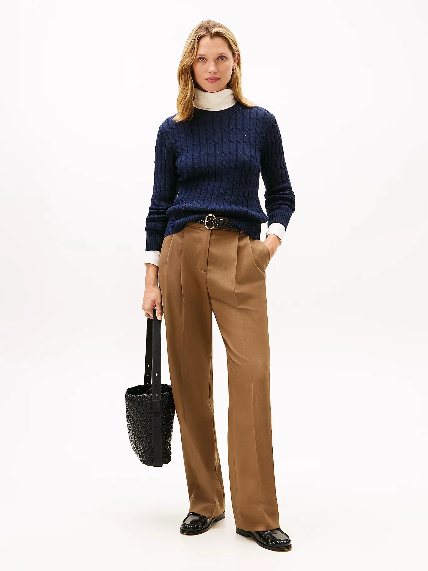 TOMMY HILFIGER Áo Sweater Nữ Tay Dài Co Cable Mid GG C-Nk LS Swt