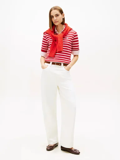 TOMMY HILFIGER Áo Polo Nữ Tay Ngắn TH Script Lyocell Zip SS Polo