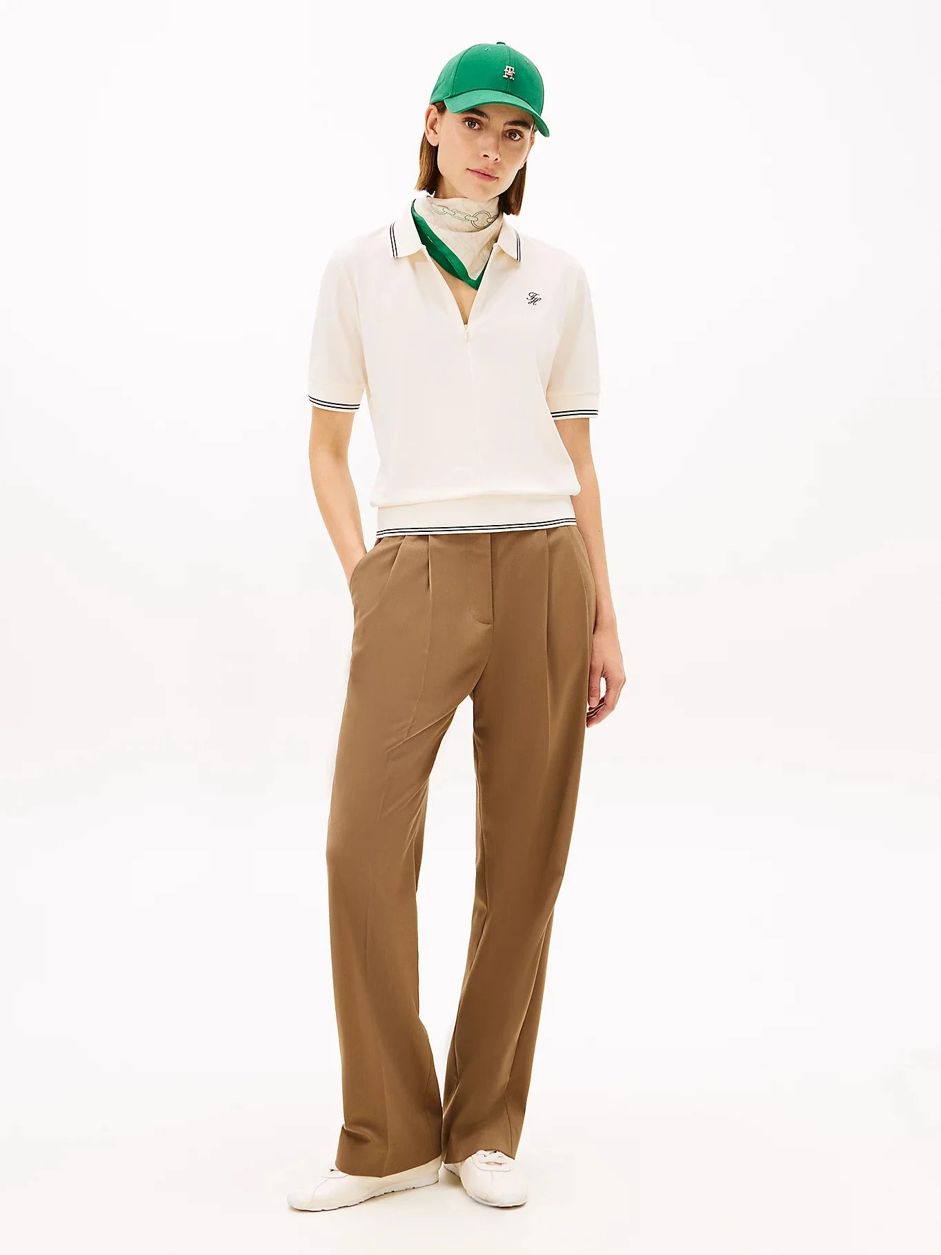 TOMMY HILFIGER Áo Polo Nữ Tay Ngắn TH Script Lyocell Zip SS Polo