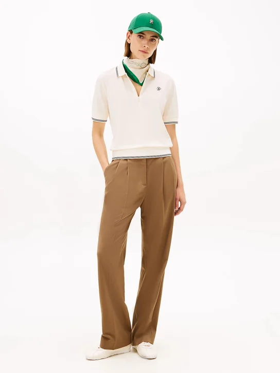 TOMMY HILFIGER Áo Polo Nữ Tay Ngắn TH Script Lyocell Zip SS Polo