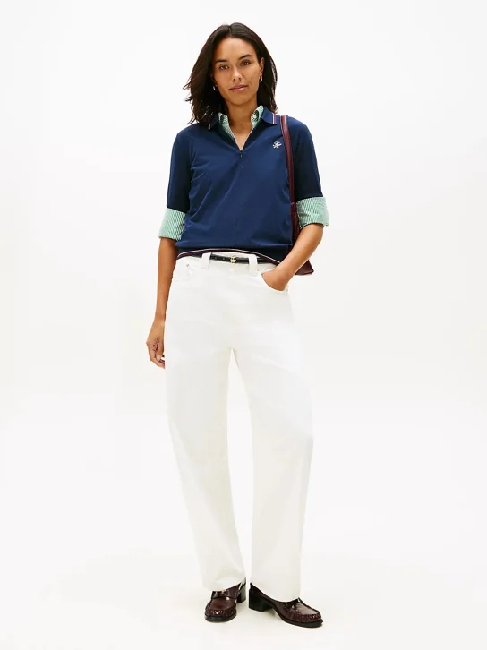 TOMMY HILFIGER Áo Polo Nữ Tay Ngắn TH Script Lyocell Zip SS Polo