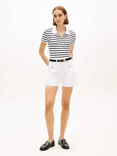 TOMMY HILFIGER Áo Polo Nữ Tay Ngắn Gold Button Slim SS Polo
