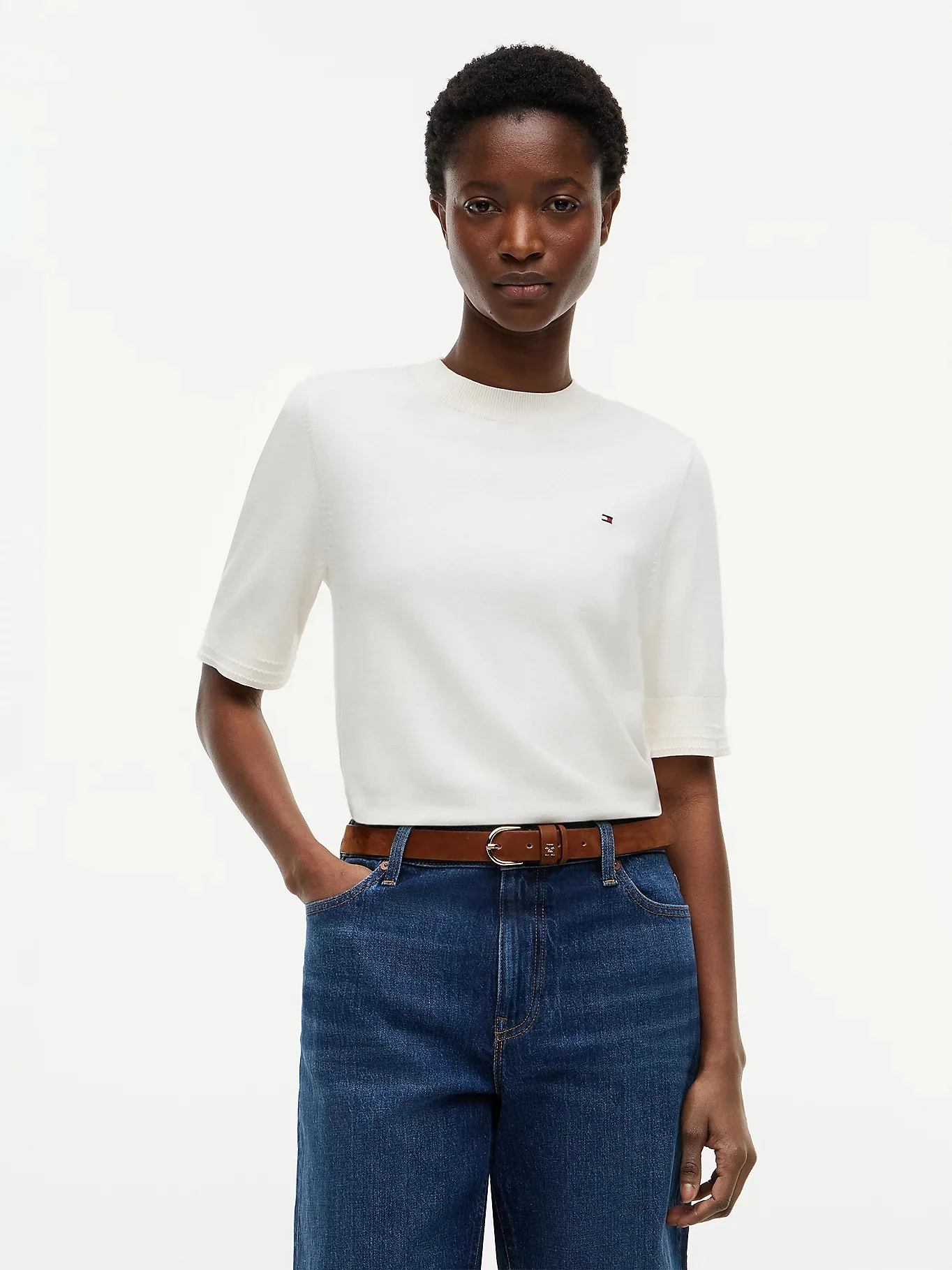TOMMY HILFIGER Áo Sweater Nữ Tay Ngắn Co Jersey Fine Gg C-Nk SS Swt