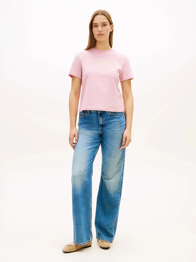 TOMMY HILFIGER Áo Thun Nữ Tay Ngắn Im Lurex Vsity Reg C-Nk SS Tee