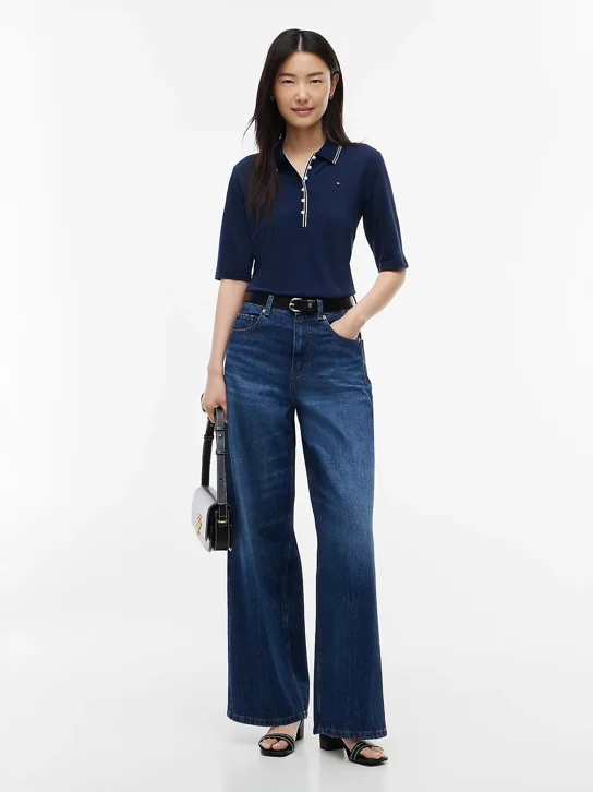 TOMMY HILFIGER Áo Polo Nữ Tay Ngắn Lyocell Tppng Slm 1/2Slv Polo
