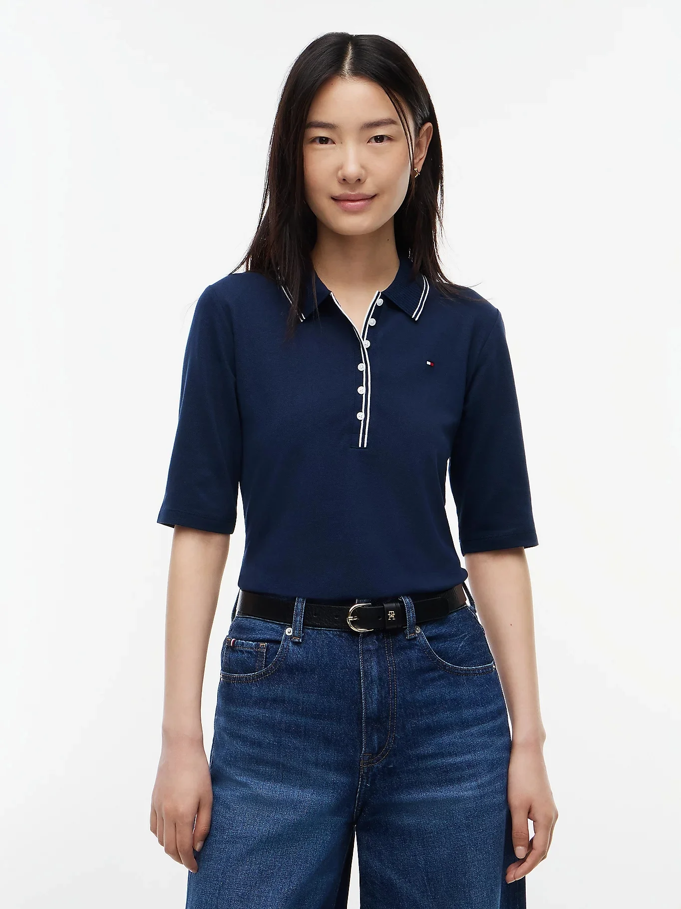 TOMMY HILFIGER Áo Polo Nữ Tay Ngắn Lyocell Tppng Slm 1/2Slv Polo