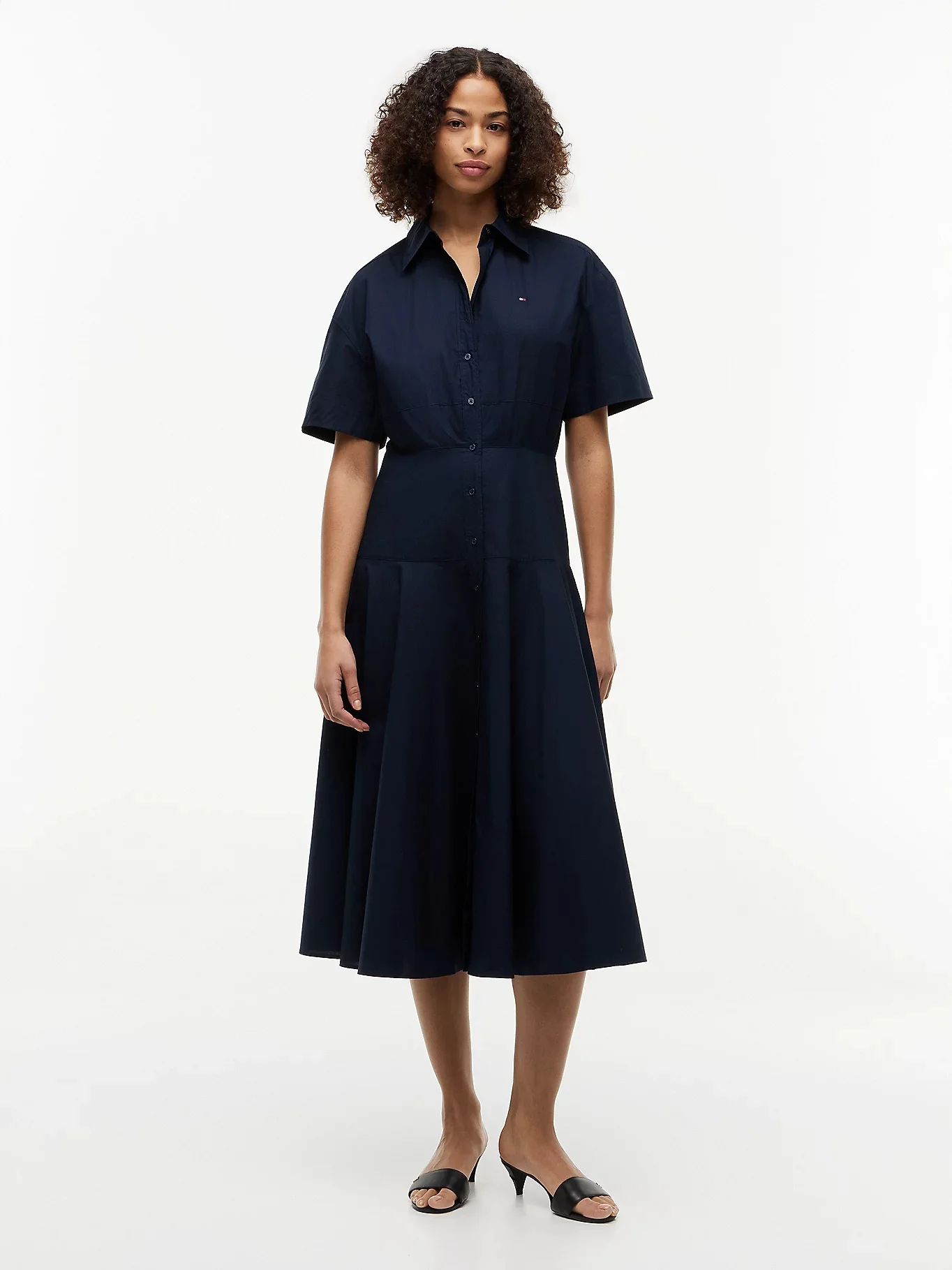 TOMMY HILFIGER Đầm Nữ Poplin Flre SS Midi Shrt Dress