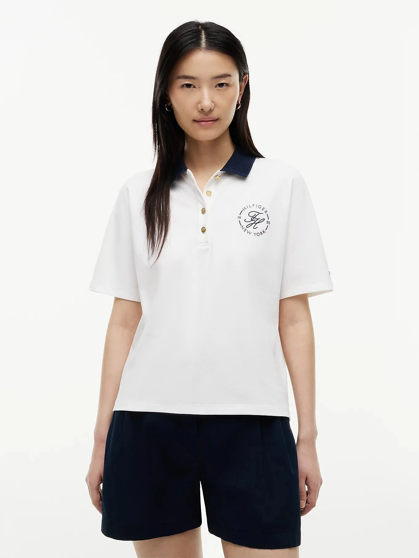 TOMMY HILFIGER Áo Polo Nữ Tay Ngắn TH Breton Collar SS Polo