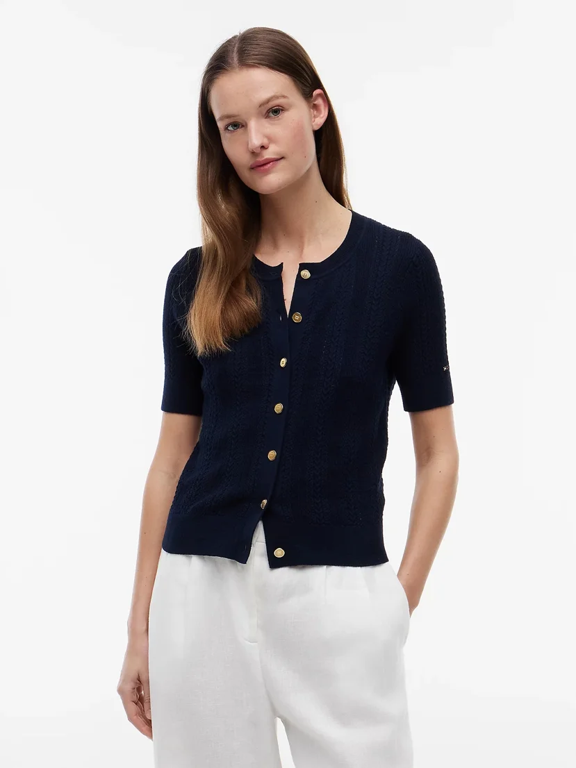 TOMMY HILFIGER Áo Cardigan Nữ Tay Ngắn Summer Cable C Nk Cardi S/S