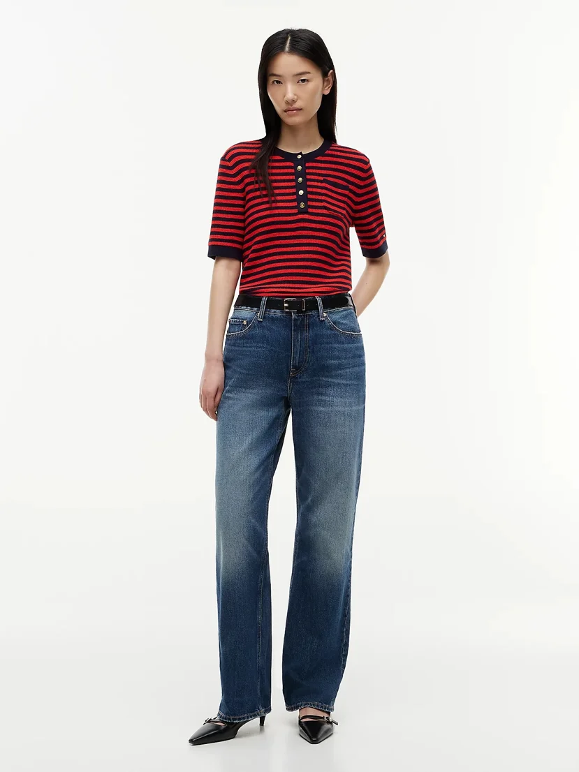 TOMMY HILFIGER Áo Sweater Nữ Tay Ngắn Gold Button S/S Henley