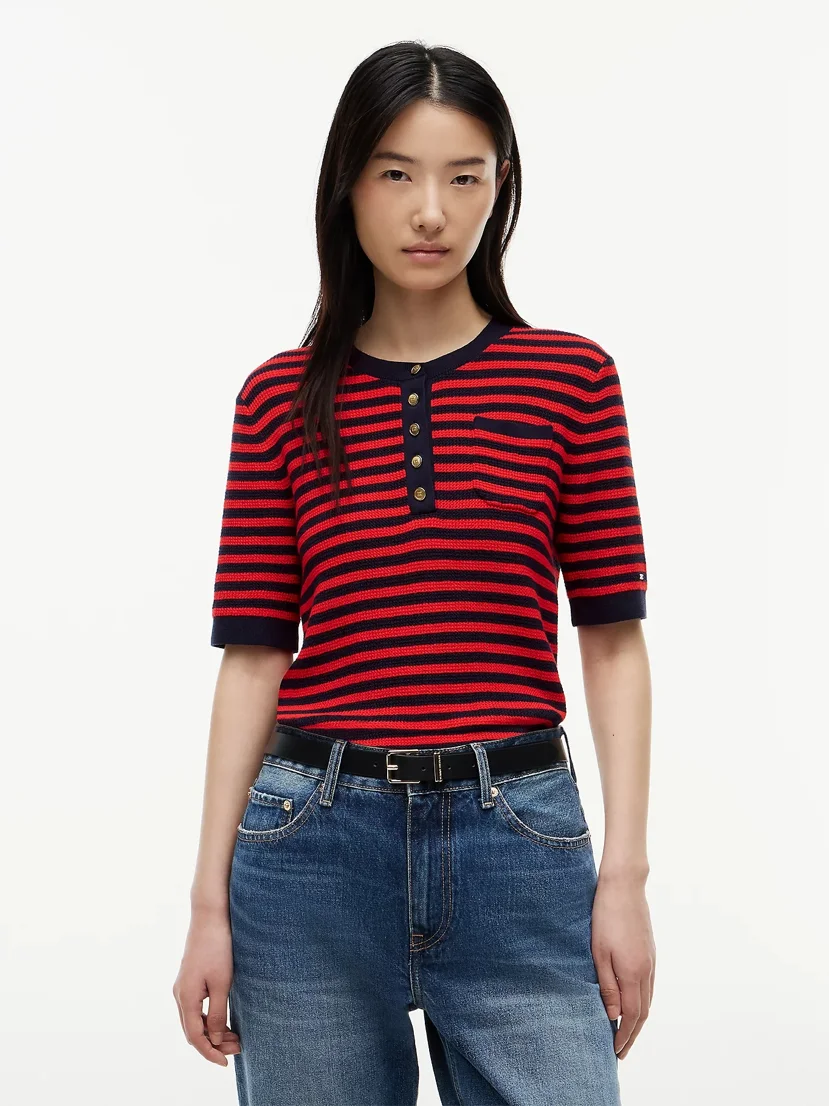 TOMMY HILFIGER Áo Sweater Nữ Tay Ngắn Gold Button S/S Henley
