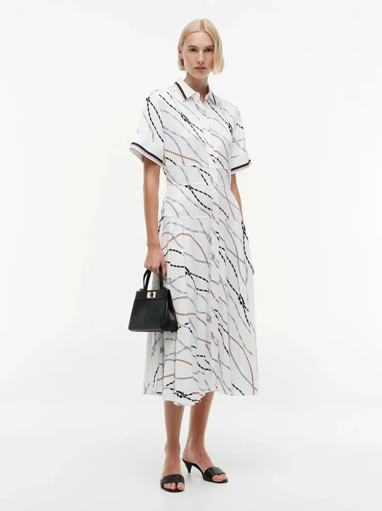 TOMMY HILFIGER Đầm Nữ Vis Twill Rope Midi SS Dress